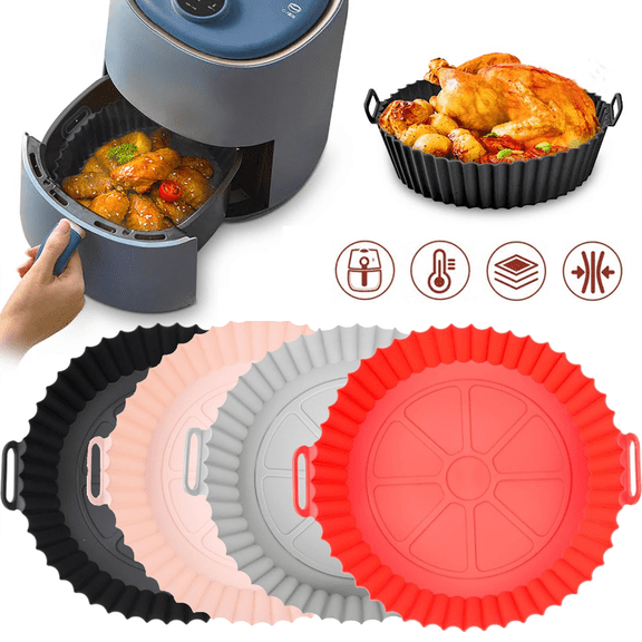 Air Fryer Silicone Pot, 4 Pack Silicone Air Fryer Liners Round Airfryer Tray Kitchen Reusable Baking Basket