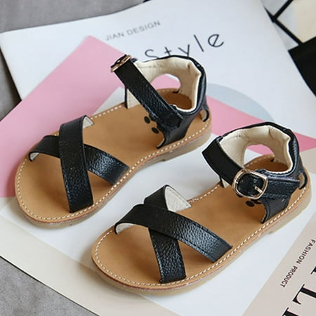 

Aayomet Sandals Toddler Shoes Kids Sandals Non-Slip Baby Solid Rubber Girls Baby Shoes Water Shoes Black 4.5 Years