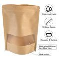 thumbnail image 4 of 100 bolsas de pie, bolsas de papel de 10,2" x 7,1" con cierre de ventana, cremallera, almacenamiento de alimentos reutilizable para empacar alimentos, dulces, galletas, granos de café, 4 of 7