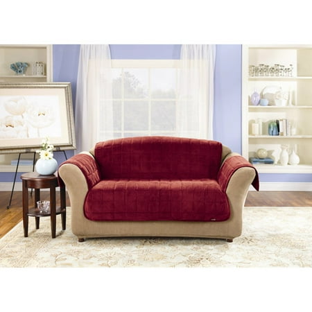 Sure Fit Quilted Velvet Deluxe Loveseat Pet Throw, Burgundy
