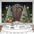 thumbnail image 2 of Fondo de fotografía de puerta de madera rústica de Navidad, regalos de árbol de pino de Navidad de invierno, decoración familiar, fondo de pantalla, vinilo duradero, accesorios de cabina de fiesta de cumpleaños para recién nacidos (7 x 5 pies) esquí esquí Gafas de esquí, 2 of 5