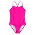 thumbnail image 4 of VNKIDY Girls Kids Solid Color One Piece Swimsuit Spaghetti Strap Square Neck Ruched Slim Fit Bathing Suit For Summer Pool Beach Activities Pink 12-14 years, 4 of 5