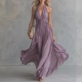 thumbnail image 2 of Womens Halter Sleeveless Casual Long Dress, Summer Pleated Waist Maxi Sundress, Elegant Flowy Swing Beach Dress for Party, 2 of 6