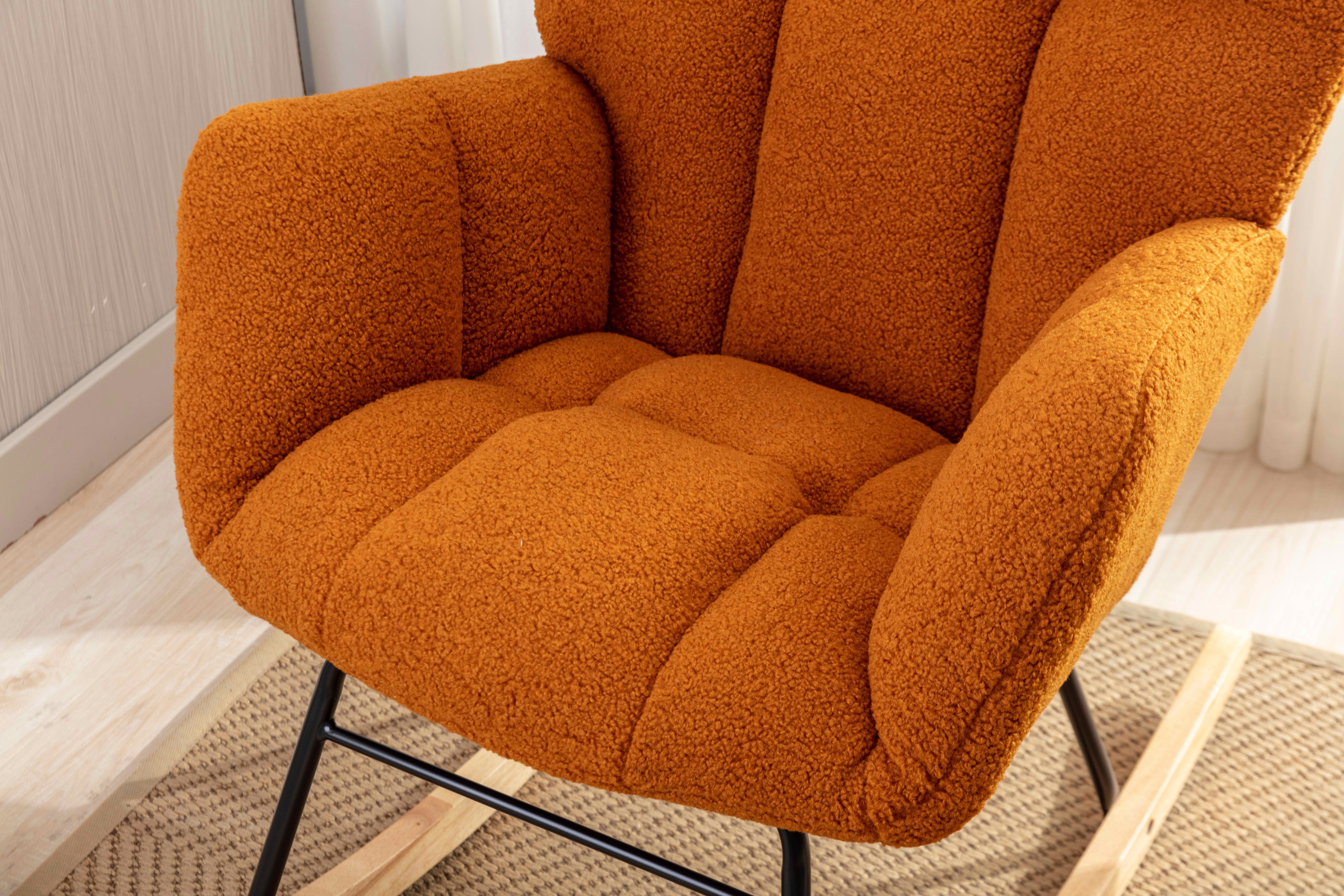 MAYEERTY Teddy Fabric Rocking Glider Nursery Chair, for Indoor Living Room, Caramel