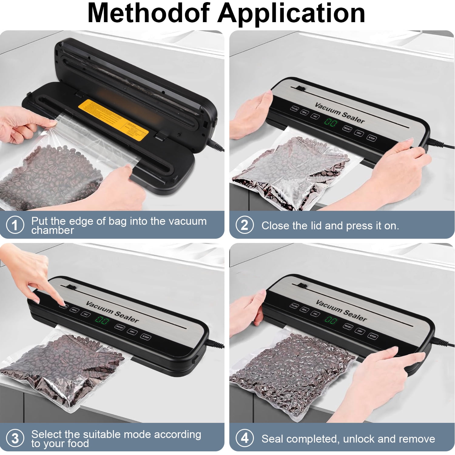 AndHot Vacuum Sealer Machine,Food Vacuum Sealer Machine Automatic Air Sealing for Food Storage, Build-in Cutter, Pulse Function,Dry and Moist Food Modes with 10 Pcs Seal Bags for Camping, Kitchen