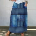 thumbnail image 5 of Mrat Work Skirts Women's Casual Retro Floral Skirts Linen Elastic Waist Pleated Maxi Skirt with Pockets Plus Size Skirts S-283 Navy 5XL, 5 of 5