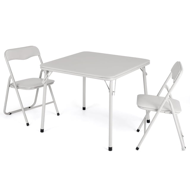 Folding Card Table and Chair Set of 3, Upholstered Foldable Table and Chair Set, Portable Metal Frame Children's Activity Table and Chairs Set for Eating, Reading, Playing, Beige
