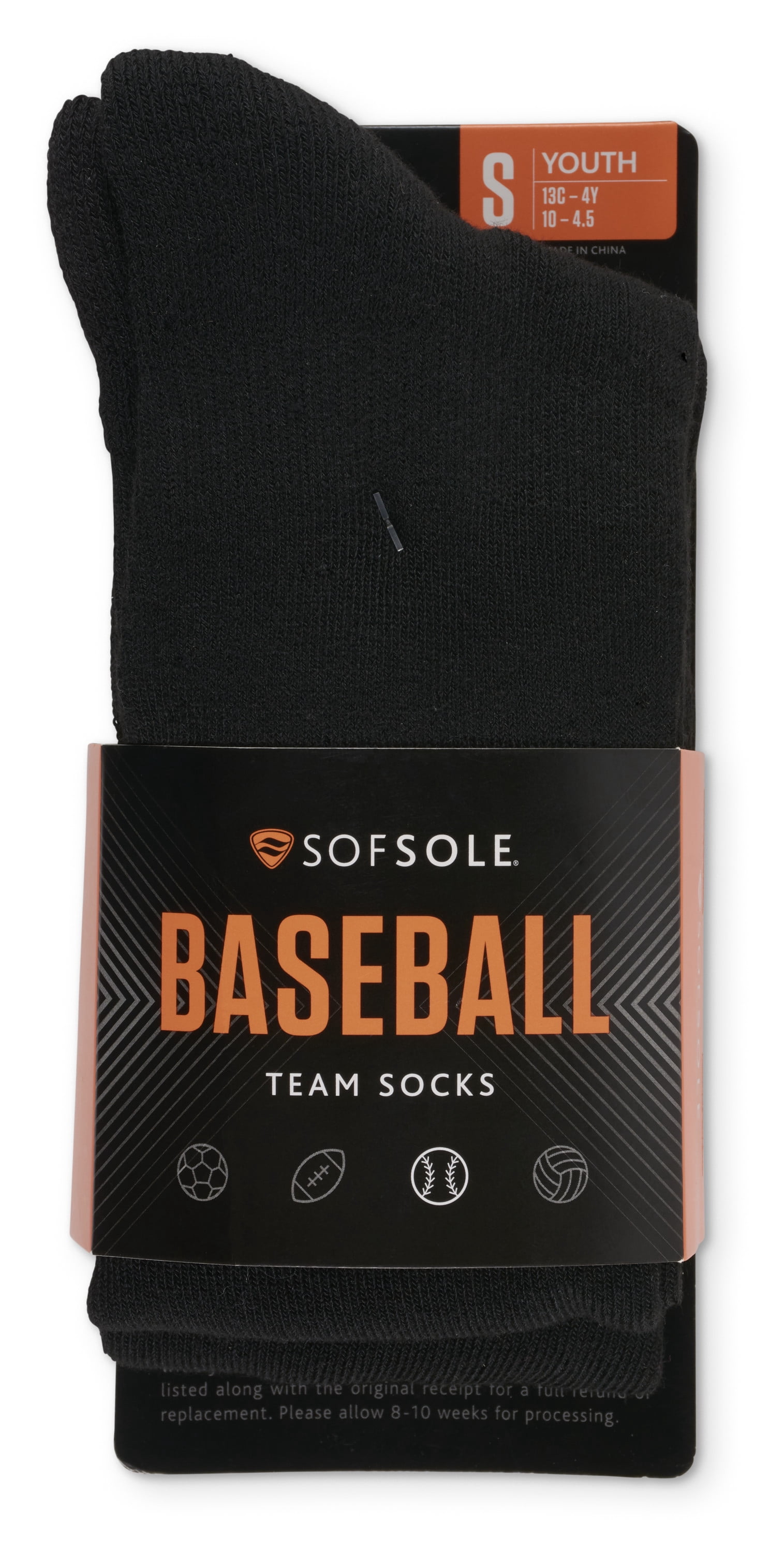 Sof Sole® over-the-Calf Baseball Socks 2-Pack Black, Youth Small