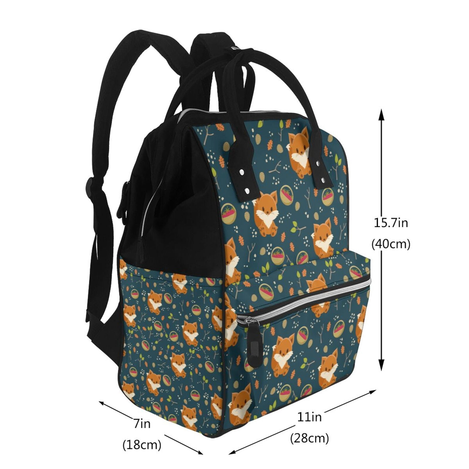 Fuzoiu Cute plant fox Print Diaper Bag Backpack,Baby Essentials Travel Tote,Multi function Waterproof Diaper Bag, Travel Essentials Baby Bag - Unisex
