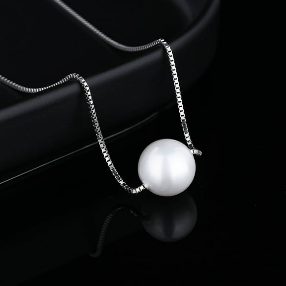 18K White Gold Plated Faux Pearl Box Chain Pendant necklace
