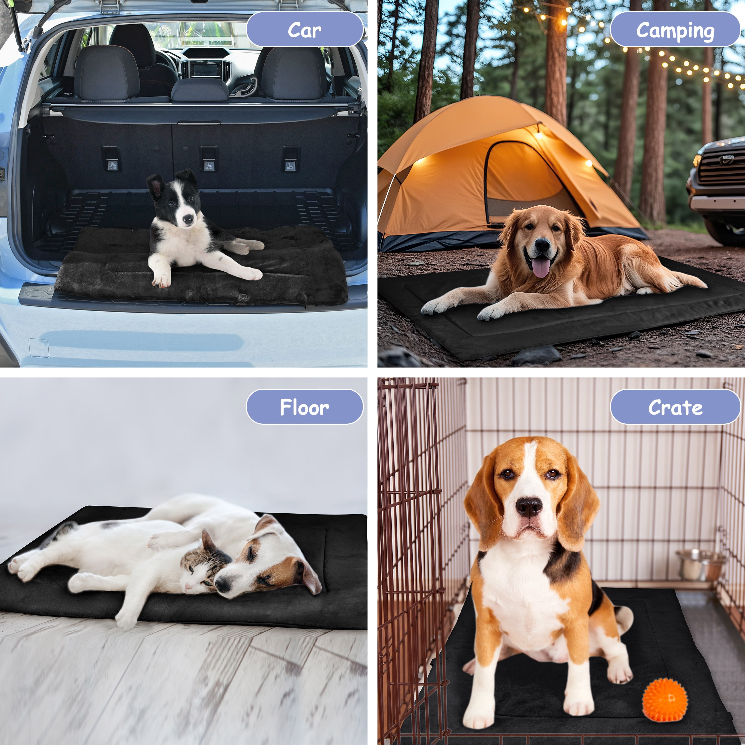 Kritter Planet Reversible Waterproof Foldable Dog Bed Pad for Camping & Travel, Portable Roll-Up Dog Bed Car Seat Pet Cushion Mat with Handles for Small & Medium Dogs, Indoor & Outdoor Use