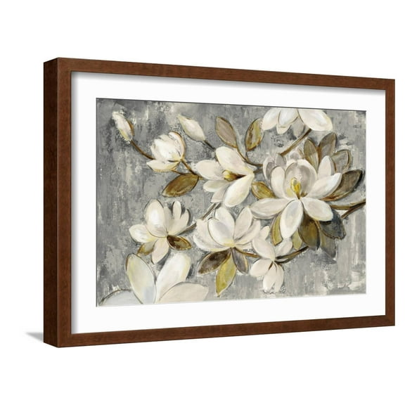 Art.com Magnolia Simplicity Neutral Gray Art Print by Silvia Vassileva, Brown Frame Wall Art, 23" x 17"