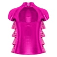 thumbnail image 5 of inlzdz Kids Girls Short Sleeve Metallic Mesh Tiered Sequined T-shirt Sparkly Club Party Dance Performance Wear Hot Pink 6, 5 of 6