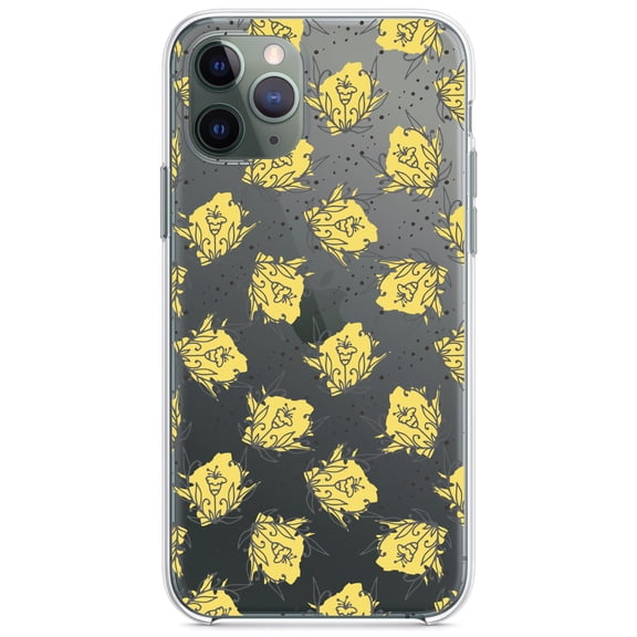 DistinctInk Clear Shockproof Hybrid Case for iPhone 11 Pro (5.8" Screen) - TPU Bumper Acrylic Back Tempered Glass Screen Protector - Wildflower Yellow Graffiti