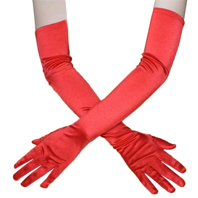 GDREDA Gants Élégants Longue Performance Unisexes pour Tenue de Soirée à la Mode et Accessoires de Soirée Stylés Rouge, Taille Unique