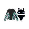 thumbnail image 4 of TiaoBug Kids Girl 3 Piece Rash Guard Swimsuits Set Floral Long Sleeve Shirt Cami Crop Top and Brief Beach Swimwear Zipper Black 14, 4 of 7