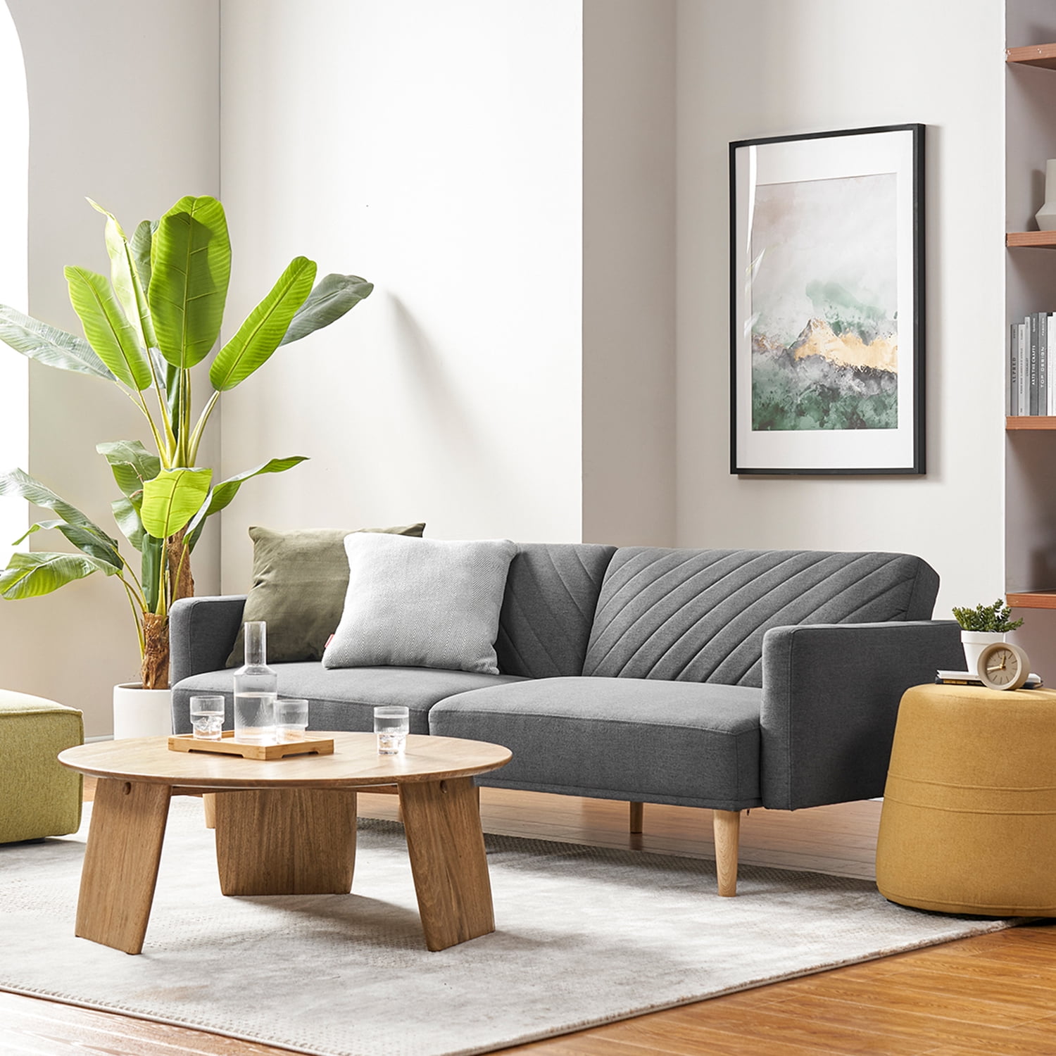 Mopio Chloe Futon Sofa Bed Convertible Sleeper Sofa with Tapered Legs Dark Gray 7.56" (W) x 38.6" (D) x 22.8" (H)
