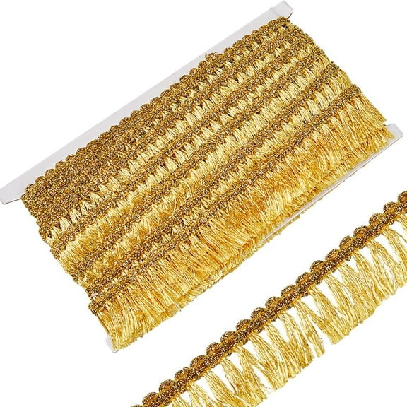 15Yds Gold Metallic Lace Trim Fringe Tassel Trims 1-1/4 inch(32mm) Wide Glitter Ribbon Fringe Sewing Trim for DIY Sewing Crafts Clothing Curtain Tablecloth Skirt