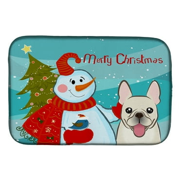Carolines Treasures BB1858DDM Snowman with French Bulldog Dish Drying Mat 14 x 21" multicolor