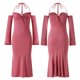 thumbnail image 3 of Vestido Largo Con Tirantes Vestido halter con manga y hombros descubiertos Traje clubwear (Rojo sandía S) Ygjytge para Mujer Melon rojo T M, 3 of 9