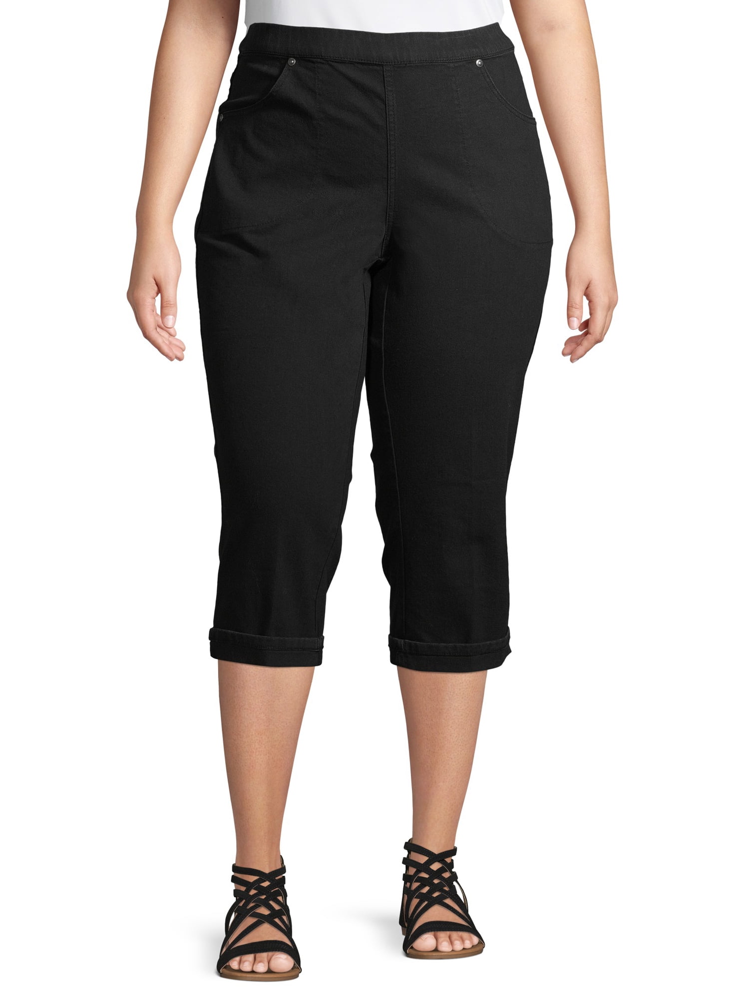 just my size women's plus size 2 pocket pull on capri pant