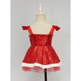 thumbnail image 6 of Yartina Little Big Girls Christmas Santa Claus Costume Sequins Faux Fur Princess Dress with Hat Set Red 12-18 Months, 6 of 7