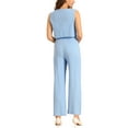 thumbnail image 3 of Conjunto de dos piezas casual de tank top sin mangas de lino con cuello en V y pantalones de pierna ancha para mujer, XL, azul claro, 3 of 6