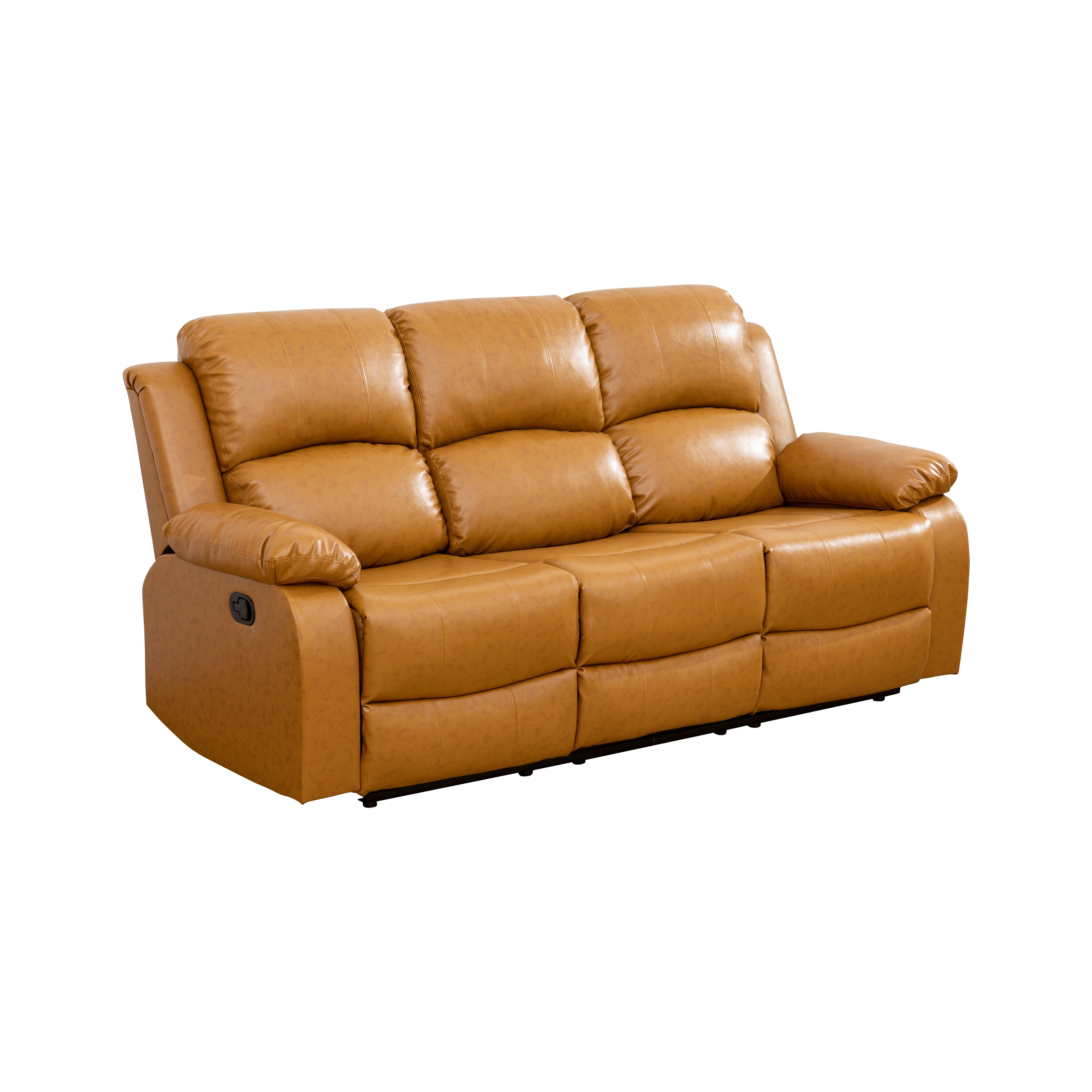 MAYEERTY Reclining Sofa, 3-Seat Wear-Resistant Breathable Fabric Recliner with Reversible Coffee Table for Living Room, Ginger