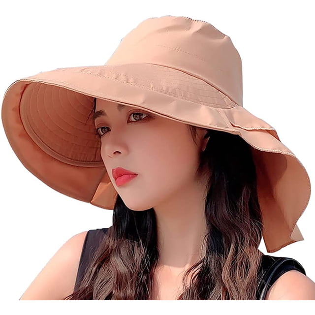 LinYooLi Chapeau de Protection Solaire Extérieur pour Femmes, Pliable, Large Bord, Queue de Cheval, Seau pour Cyclisme, Randonnée