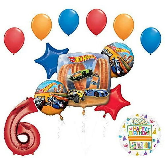Mayflower Products Hot Wheels Party Supplies 6th Birthday Balloon Bouquet Decorations