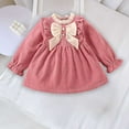 thumbnail image 6 of AherBiu Toddler Baby Girls Dress Long Sleeve Bow-Ruffle Crewneck Glitter Valentine's Day Short Red Dresses, 6 of 7