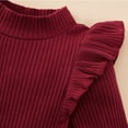 thumbnail image 2 of Toddler Girl 2Pcs Outfits Set Solid Ruffle Long Sleeve Ribbed T-Shirt Knit Tops Plaid Button Skirts Set Spring Fall Winter Clothes Kid 2-7 Years, 2 of 11