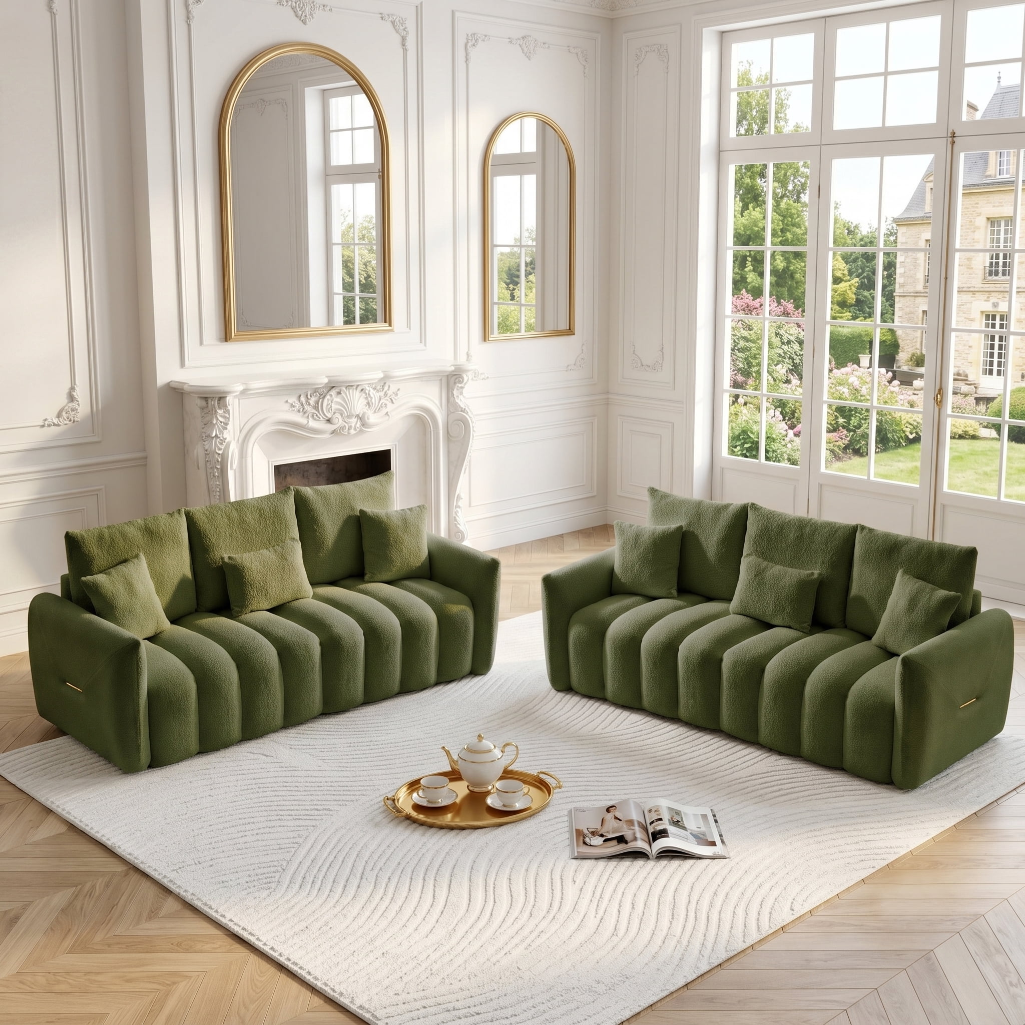 AISWORD Modern Sofa Couch, Comfy Deep Seat Teddy Cloud Sofa, Upholstered 3-Seater Boucle Couch with Pillows, Green