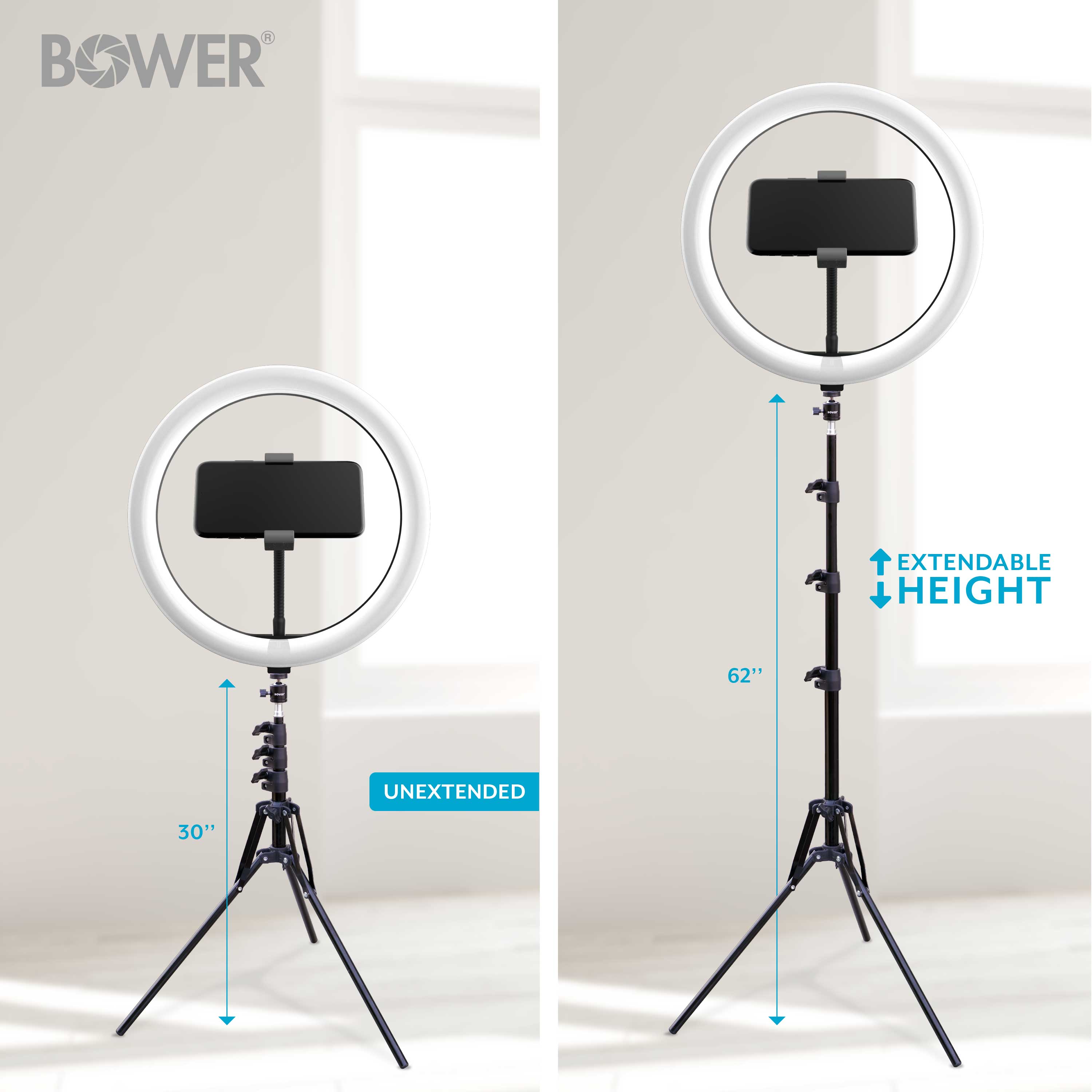 Bower 12” Studio Light USB Power Ball-Head Mount 62" Adjustable Tripod 3 Colors 10 Brightness Levels In-Line Remote - image 4 of 7