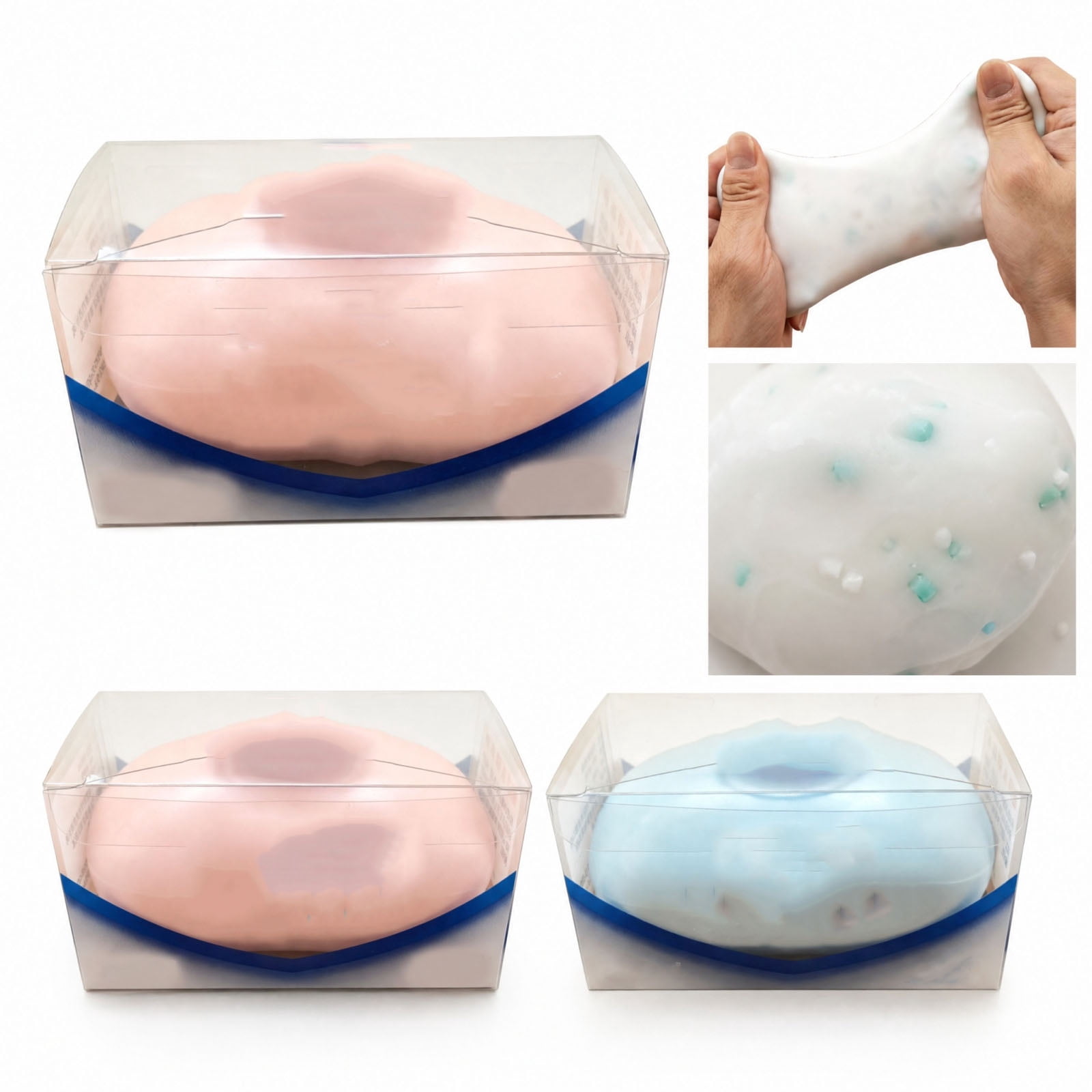 Crunchy Soap Squishy Fidget Toy, Blue Bar Soap Shaped Crispy Squeeze Stress Toy with Clear Display Box, Moldable ASMR Sensory Toy for Kids & Adults, Novelty Bathroom Themed Desk Decor Gift