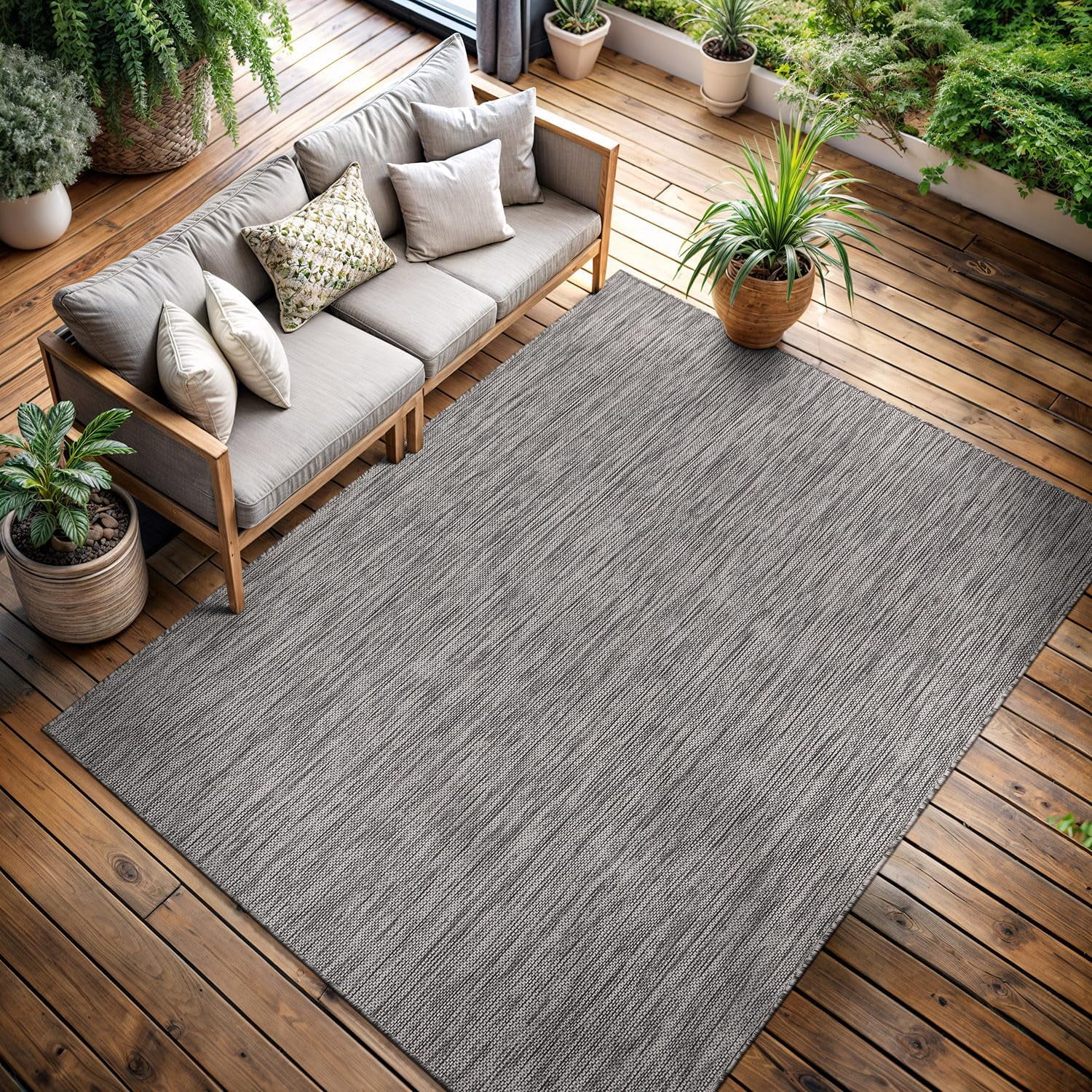 CAMILSON Solid Washable Waterproof Outdoor Indoor Area Rug Natural 5x7