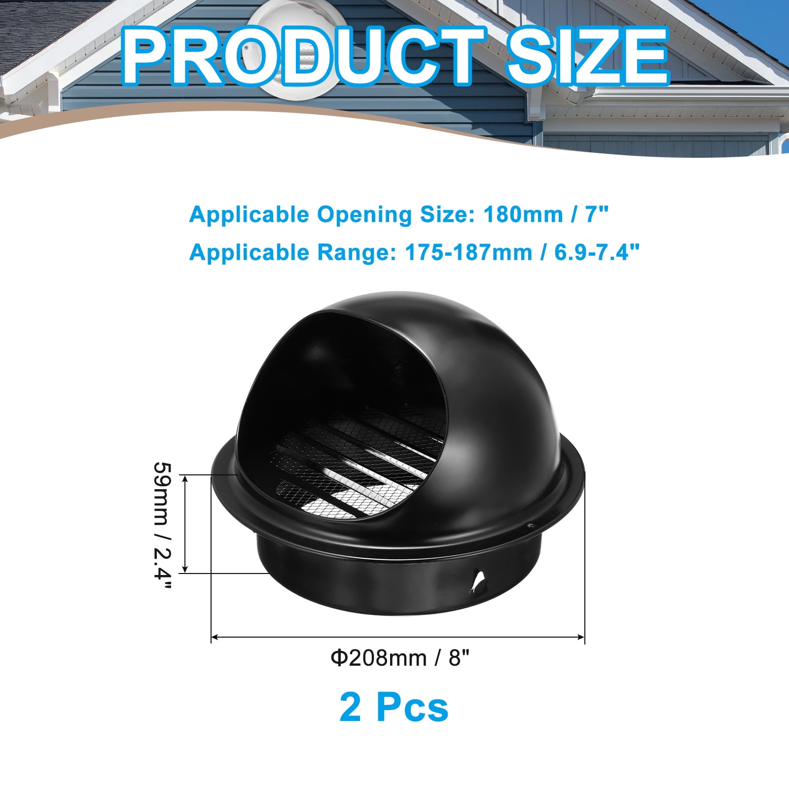 Uxcell Vent Round Cover, Exterior Wall Air Vent Louvered Soffit Vent Exhaust Outlet Hood for HVAC 7 Inch Black