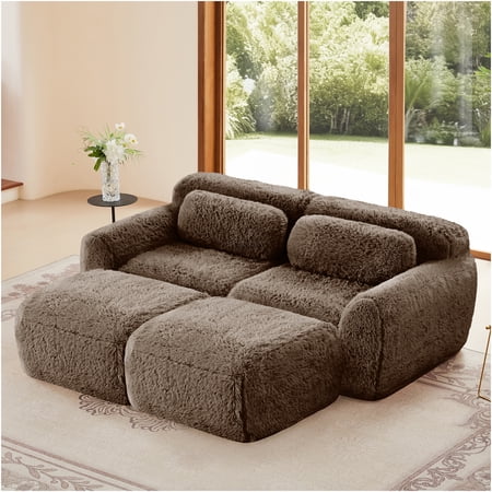JERFIT 80" Modular Sectional Sofa with Chaise, No Assembly Required, Plush Fabric, Deep Seat, 32D High Resilience Foam, Anti-Slip Bottom, Chocolate Brown