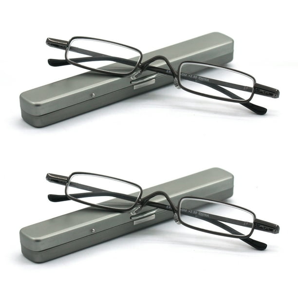 Mini Reading Glasses EYE ZOOM 2 Pack Metal Small Readers with Spring
