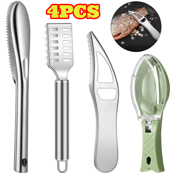 4pcs Fish Descaler Tools, Stainless Steel Fish Scale Remover Kit, Fish Scaler with Bottle Opener, Fish Cleaning Kit