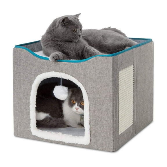 ZALALOVA Cat House for Indoor Cats Cube Bed, Covered Cat Cave & Furniture with Scratch Pad, Hideaway Den for Small Pet Large Kitten Kitty( Gray)