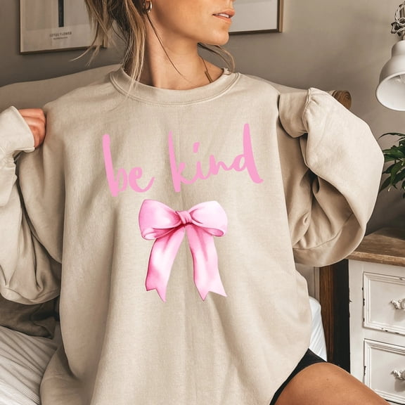 Be Kind Pink Bow Graphic Coquette Sweatshirt