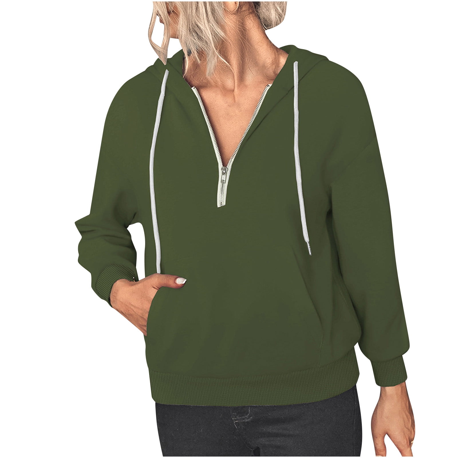 Womens Hooded Sweatshirts with Kangaroo Pockets Zip up V Neck ...