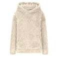 thumbnail image 4 of Xcmzpl Fleece Hoodies for Women Loose Fit Solid Color Hooded Sweatshirt Fashion Sweater Tops Cotton Long Sleeve Shirts Winter Fashion, 4 of 6
