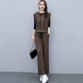 thumbnail image 3 of 3 Pcs/Set Women Vest Top Pants Set Hooded Drawstring Sleeveless Hoodie Long Sleeve O Neck Top Elastic Waist Wide Leg Pants Set Casual Commuting Daily Outfit, 3 of 8