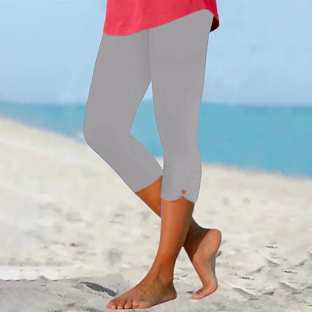 LSLJS Women's Summer High Waisted Solid Color Capris Matching Slim Fitting Yoga Gym Pants Yoga Pants