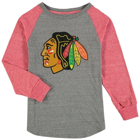 - Chicago Blackhawks Fanatics Branded Youth Distressed Alternate Long Sleeve Raglan Tri-Blend T-Shirt - Heathered Gray