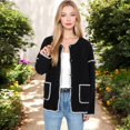 thumbnail image 4 of Women's Button Front Knit Cardigan with Contrast Stitching and Front Pockets- Medium, Black, 4 of 6