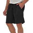 thumbnail image 3 of Domuza Linen Shorts for Men Casual Elastic Drawstring Beach Golf Shorts Lightweight Breathable Comfort Golf Pants with Pockets Black 3XL, 3 of 4