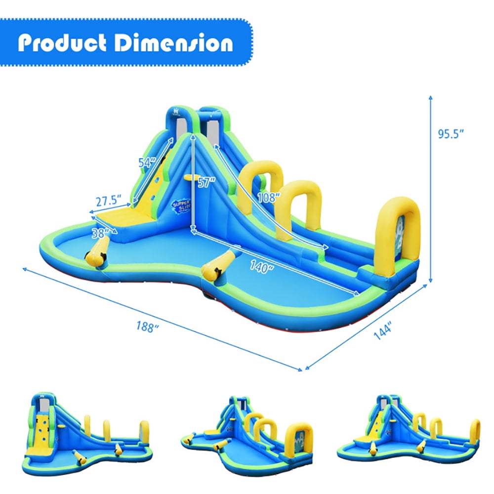 Aimee Lii Inflatable Water Slide Kids Bounce House with Water Cannons and Hose Without Blower, Playhouse for Kids Outdoor
